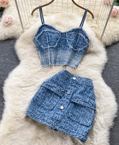 Denim 2 Piece Short Set