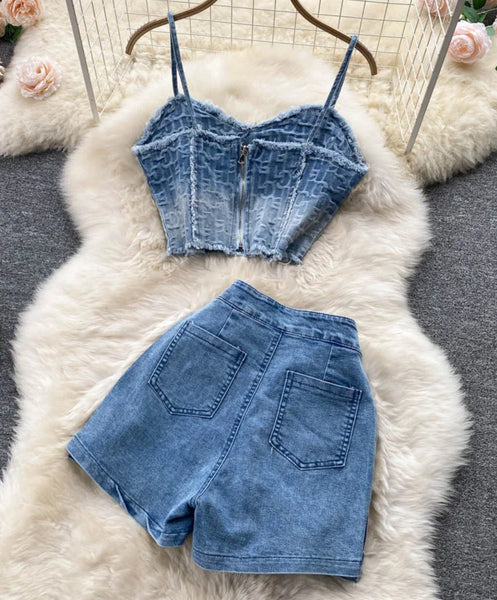 Denim 2 Piece Short Set