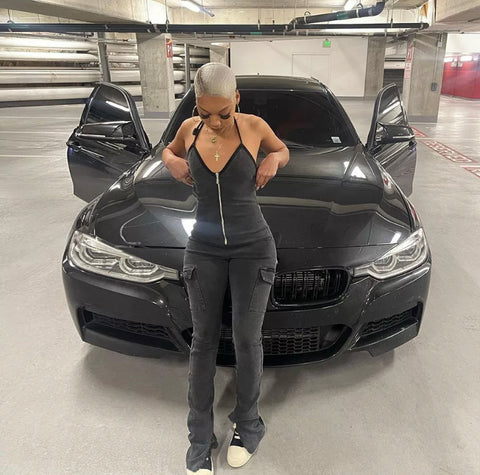 Denim body-con jumpsuit