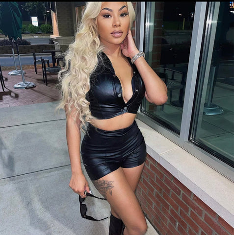 Fitted leather two piece