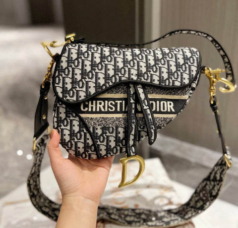 Oblique Embroidered Print Saddle Bag